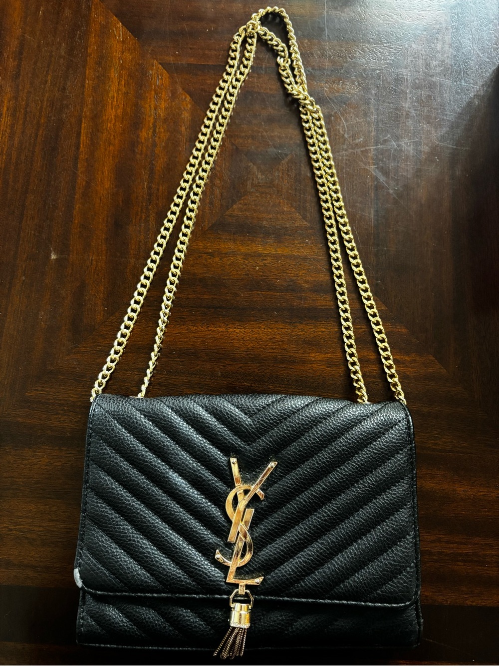 Saint Laurent-style Black Quilted Chain Shoulder Bag with Gold Hardware